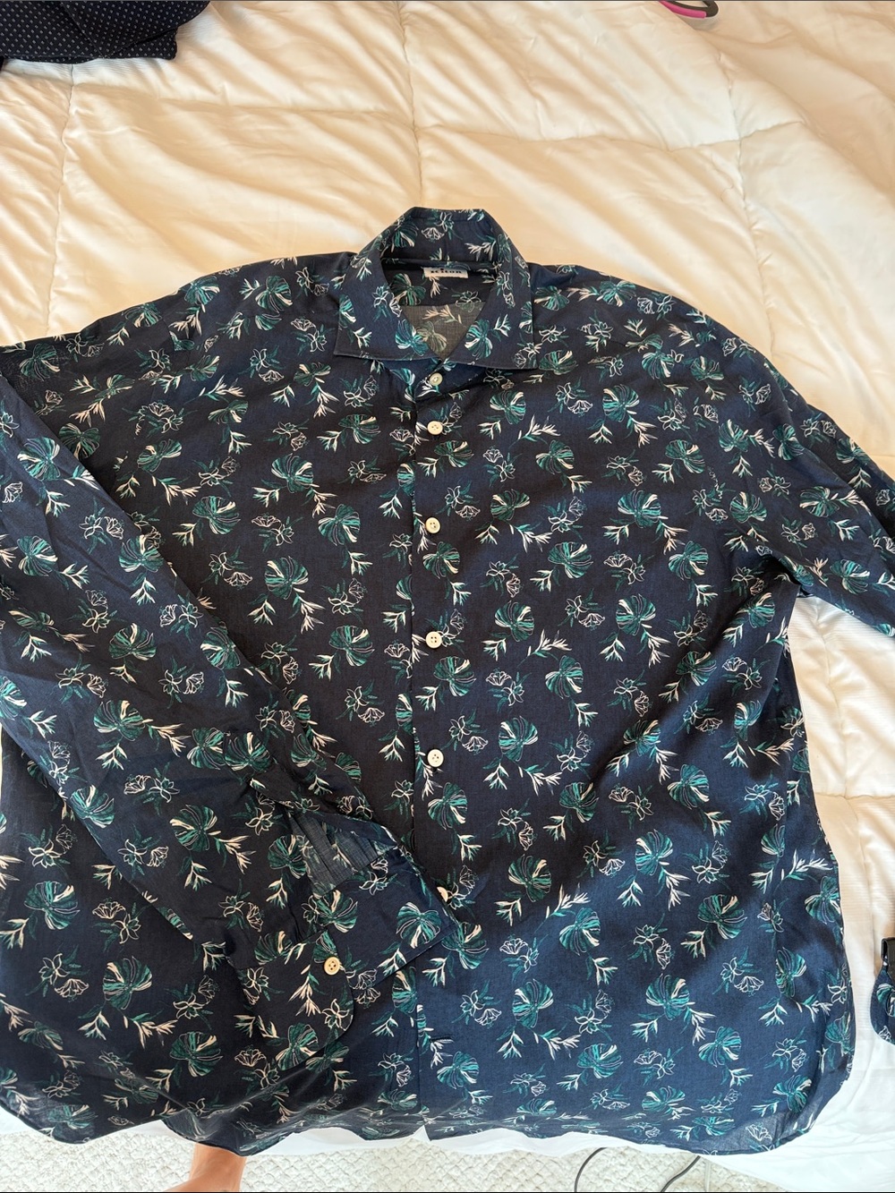 Kiton Dark Blue Floral Button-Down Shirt
